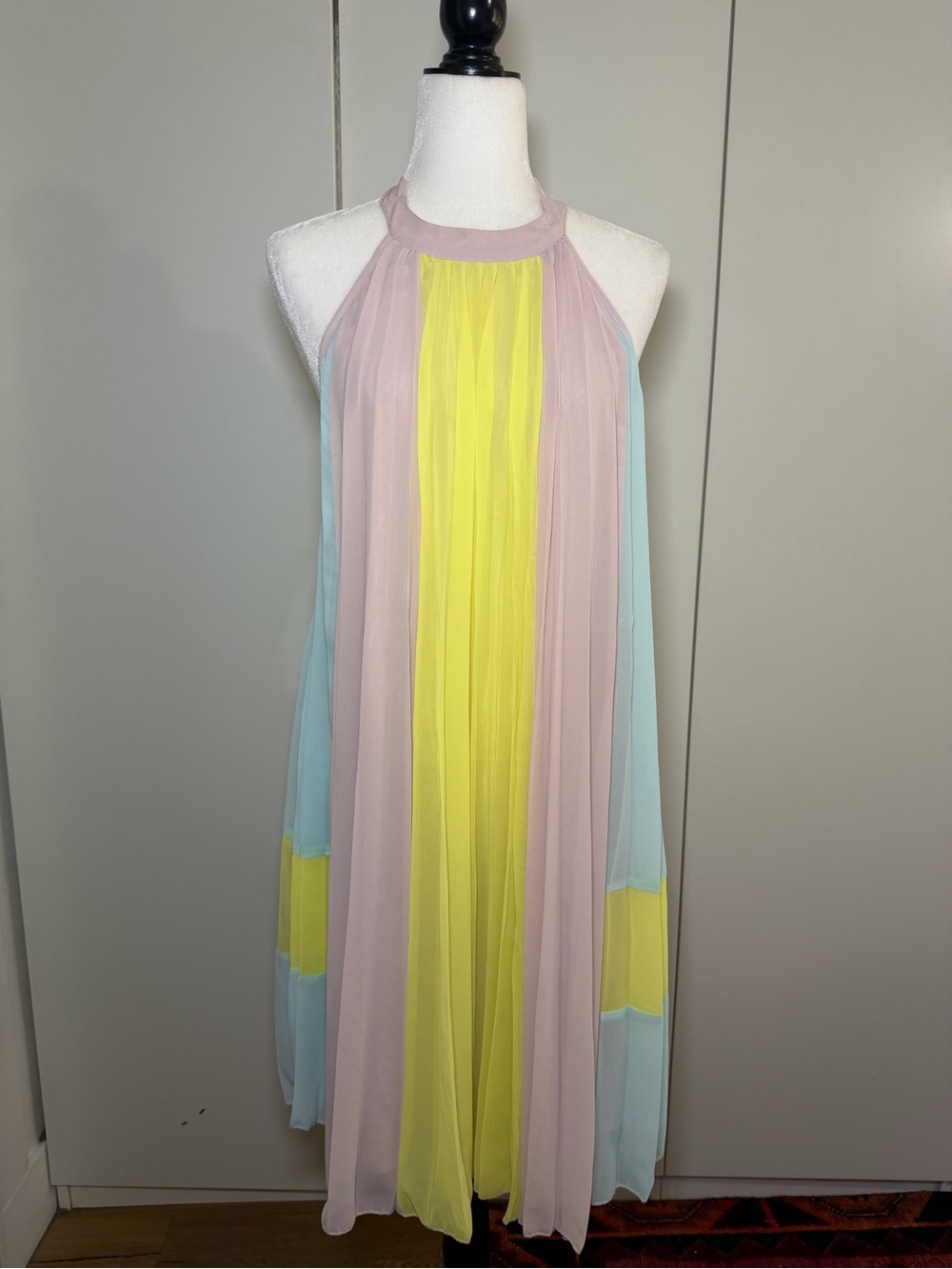 ASOS stunning Pastel Pink, Yellow & Light Blue Halter Pleated Dress -10